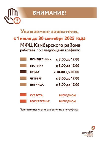 Изменения в графике работы МФЦ Камбарского района.
